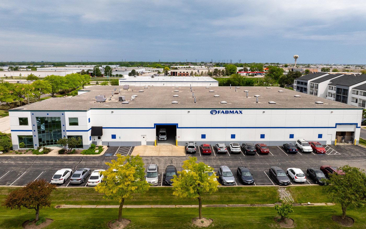 Aerial view of the FABMAX facility in Wood Dale, Illinois