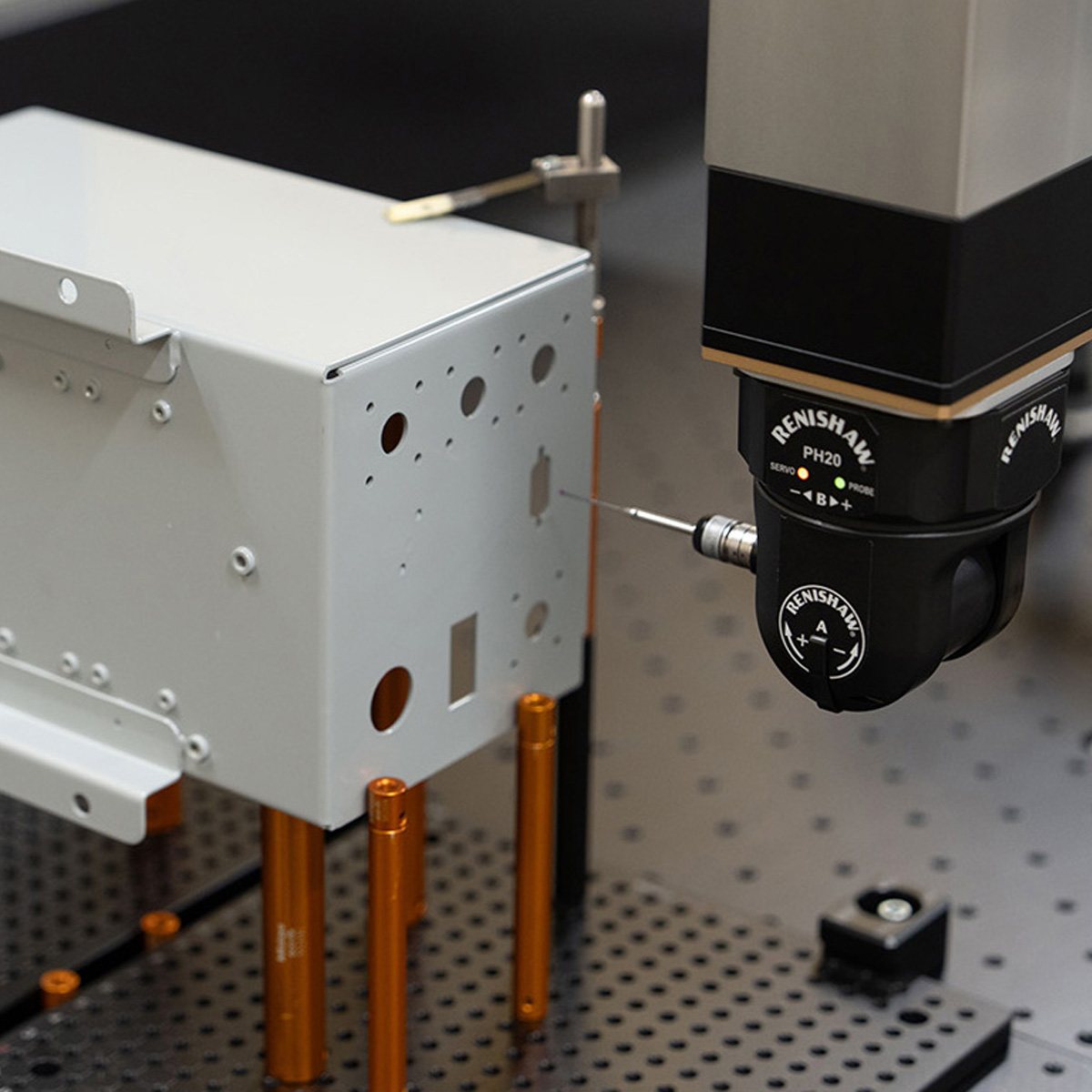 CMM probe measuring a formed sheet metal part